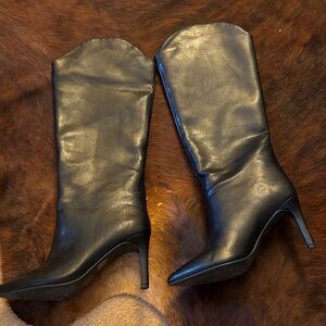 Elegant Black Leather Knee-High Boots